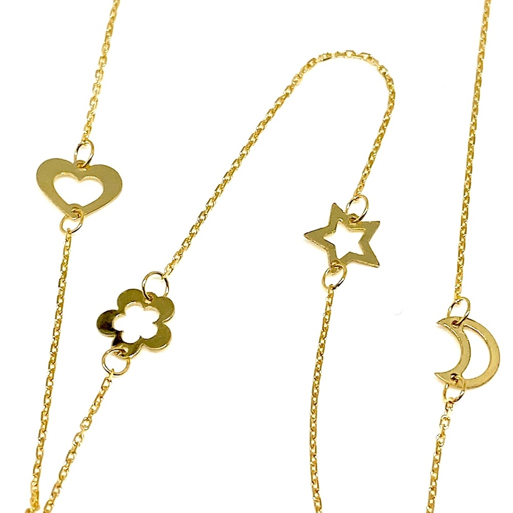 Solid 14k Gold Multi Shape Adjustable Necklace